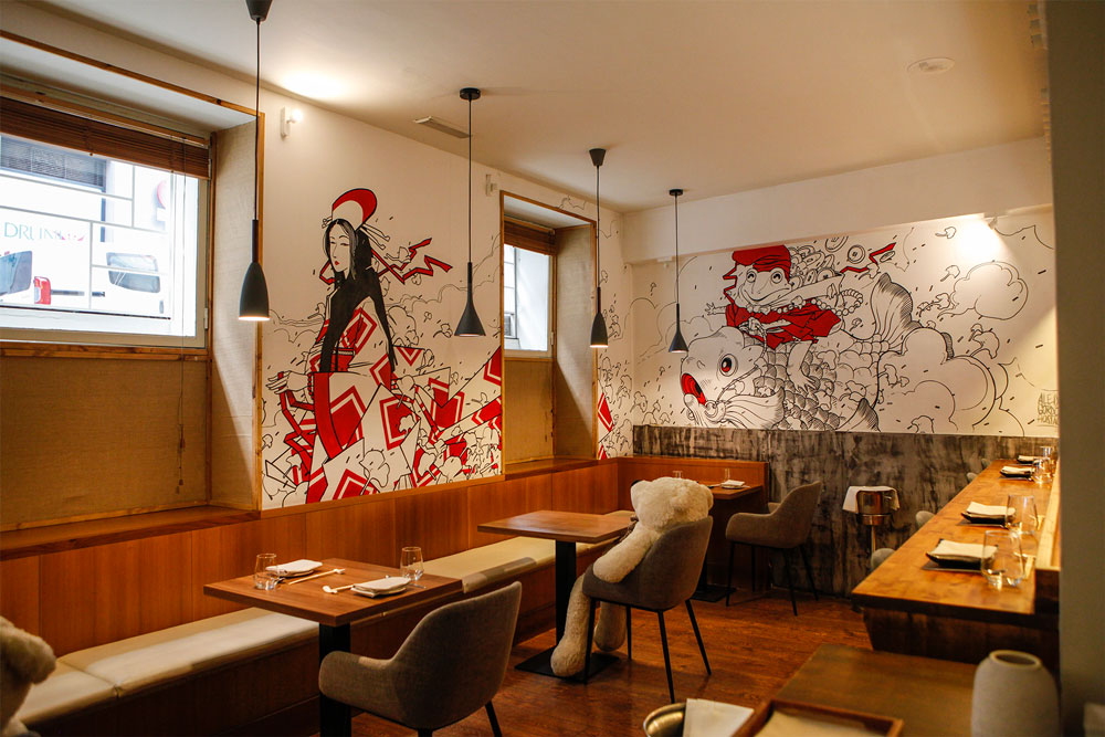 Decoración del restaurante de Ikigai Flor Baja